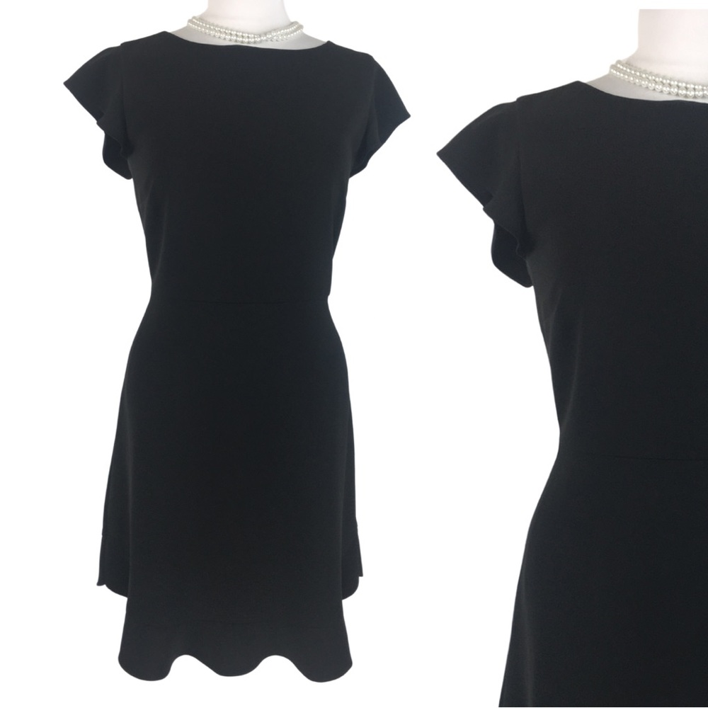 Loft Black Ruffle Flutter Sleeve Shift Mini Dress 10